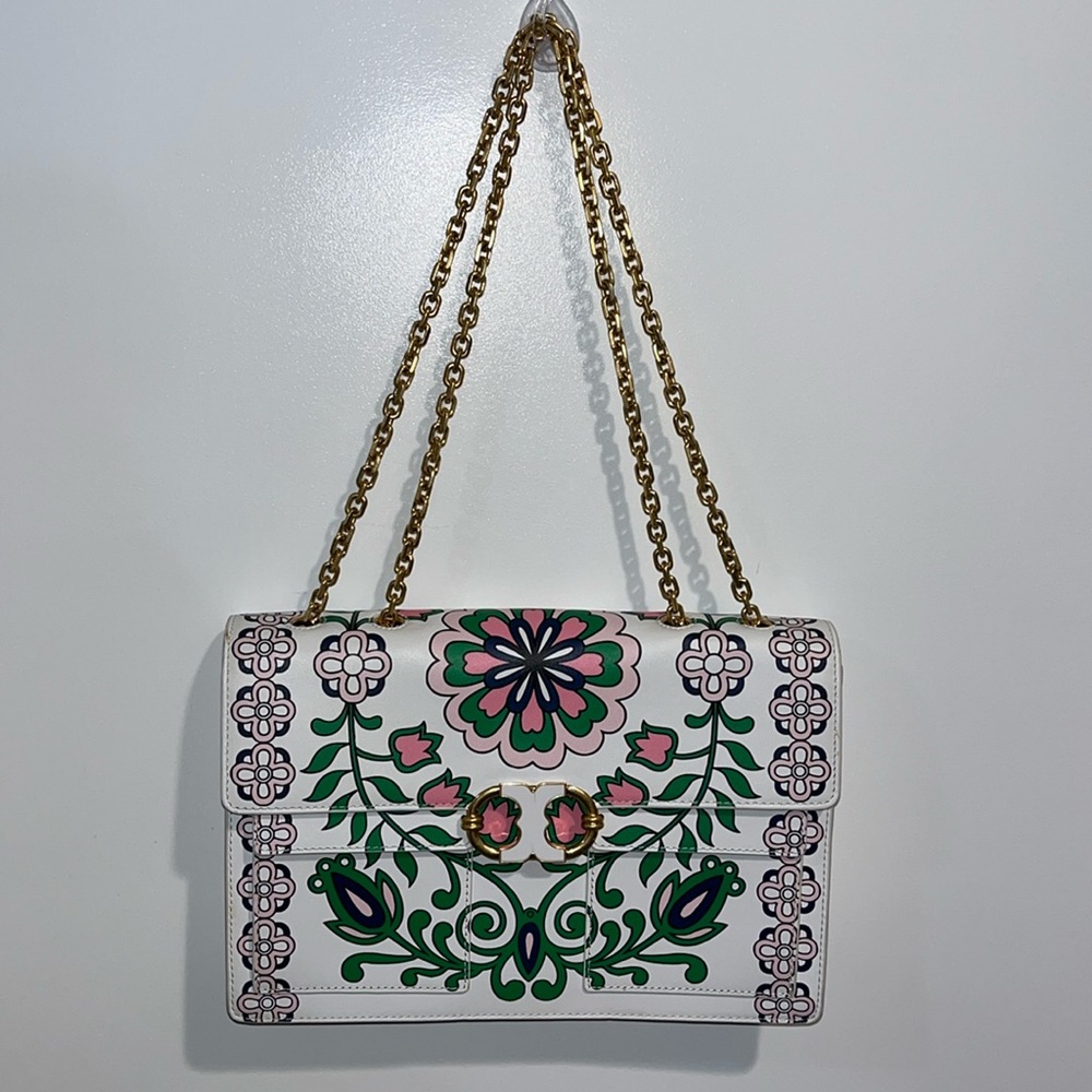 PRICE IS FIRM! Tory Burch Gemini Link Chain Printed Leather Crossbody - Picture 5 of 17